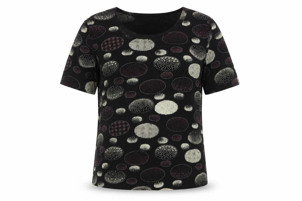 Ness Womens Black Polka Dot Polyester Basic T-Shirt Size S Scoop Neck