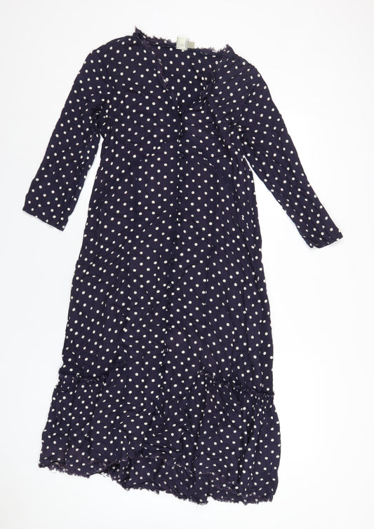 ASOS Womens Blue Polka Dot Viscose A-Line Size 8 V-Neck Button
