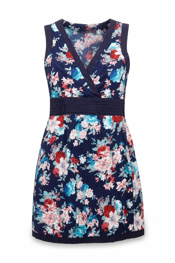 Almatrichi Womens Blue Floral Polyester A-Line Size 12 V-Neck Zip