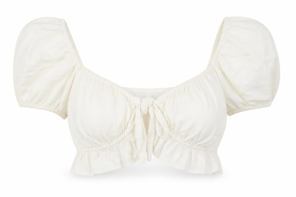 Bershka Women's Ivory Cropped Blouse, Size 8, Puff Sleeve