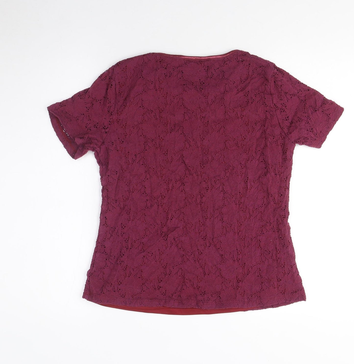 Bonmarché Women's Red Lace Short Sleeve T-Shirt Small