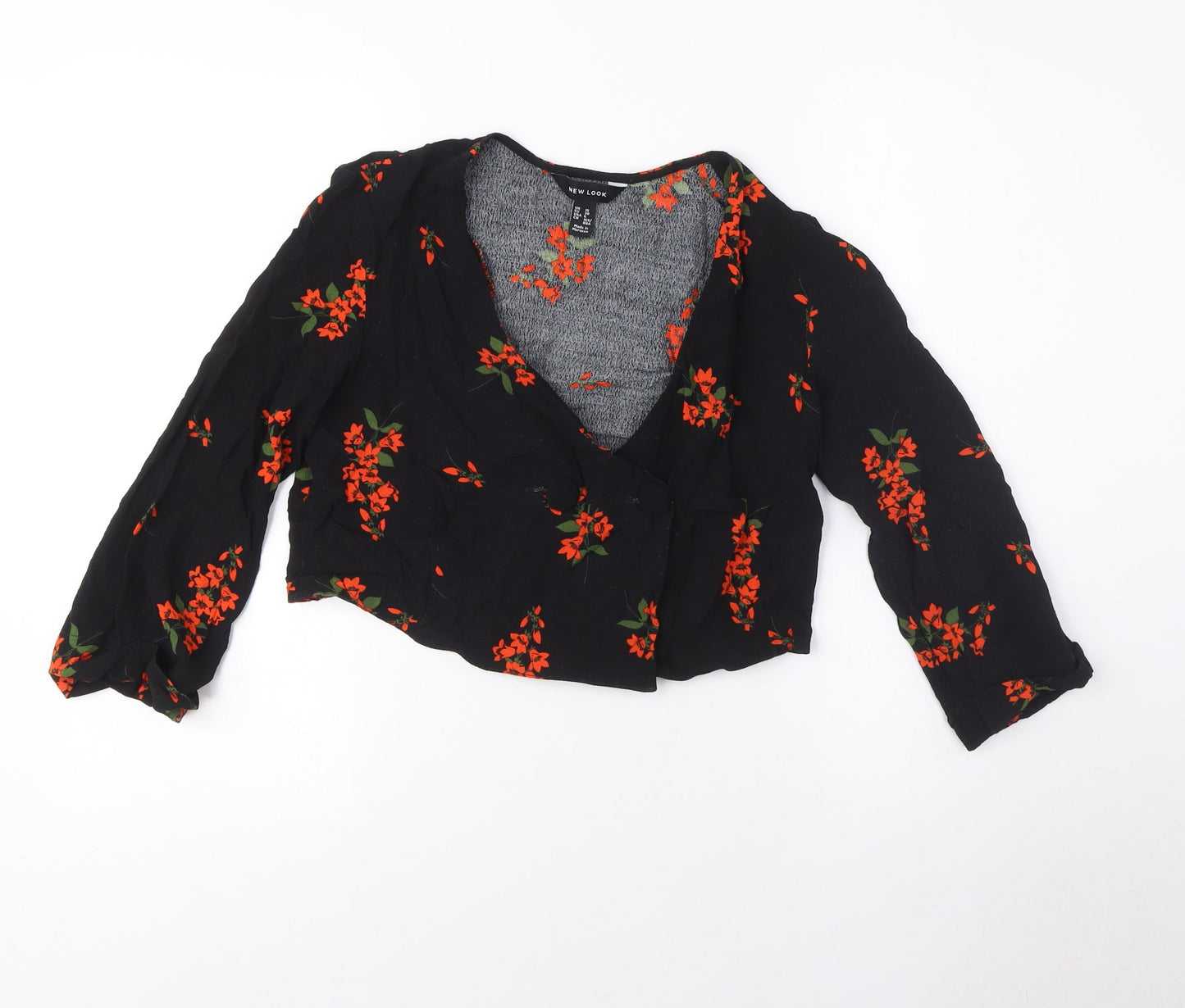New Look Women's Black Floral Cropped Blouse - UK 10