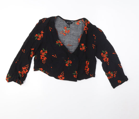 New Look Women's Black Floral Cropped Blouse - UK 10
