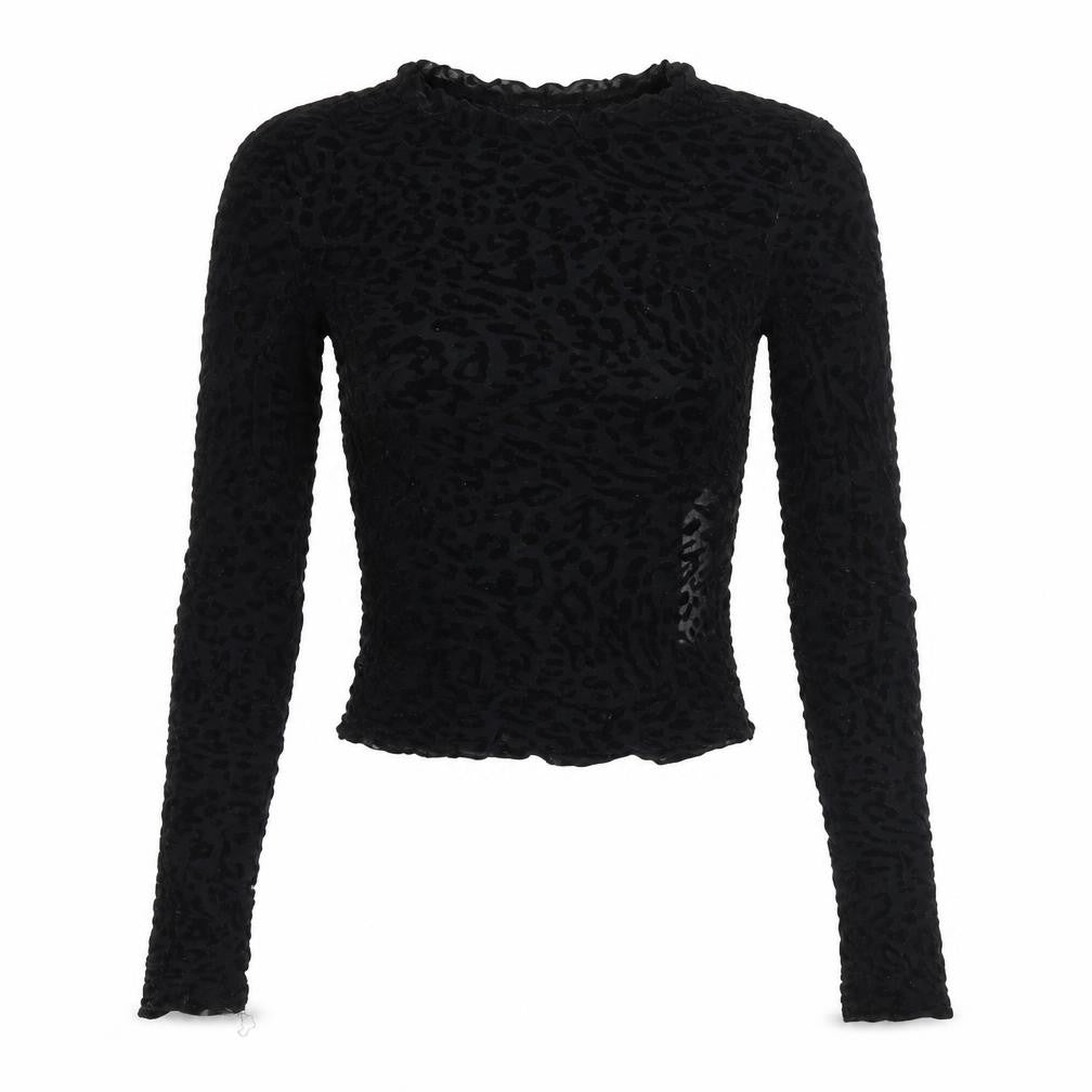 Bershka Women's Black Cropped Velvet Blouse S