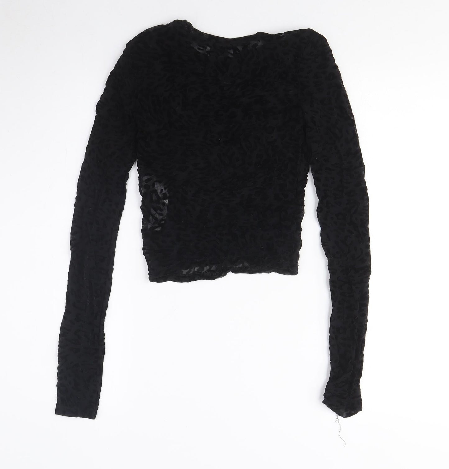 Bershka Women's Black Cropped Velvet Blouse S