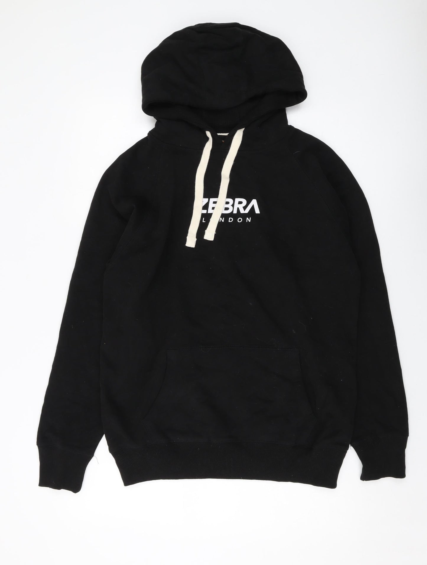 Zebra Mens Black Cotton Pullover Hoodie Size M