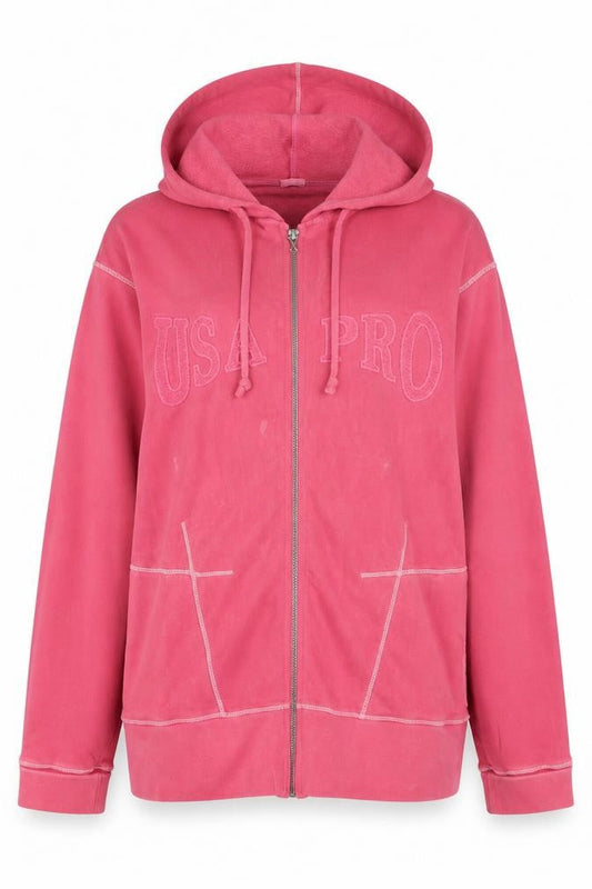 USA Pro Womens Pink Cotton Full Zip Hoodie Size M Zip