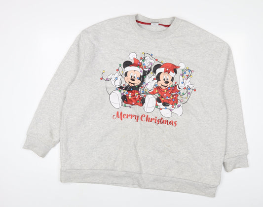 Mickey Mouse Womens Grey Cotton Pullover Sweatshirt Size 20 Pullover - Christmas