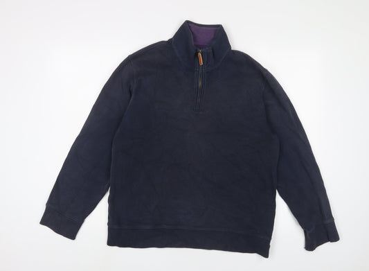 Landsend Womens Blue Cotton Pullover Sweatshirt Size M Zip