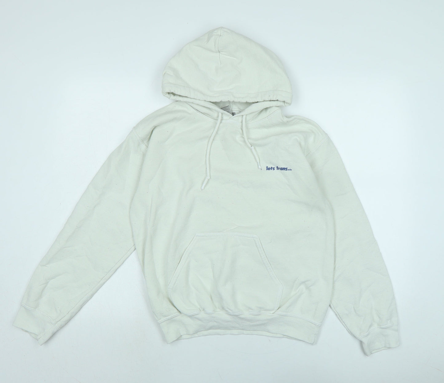 Gilden Mens Ivory Cotton Pullover Hoodie Size S