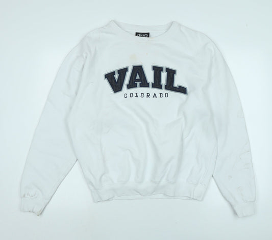 Vail Mens White Polyester Pullover Sweatshirt Size L - Logo