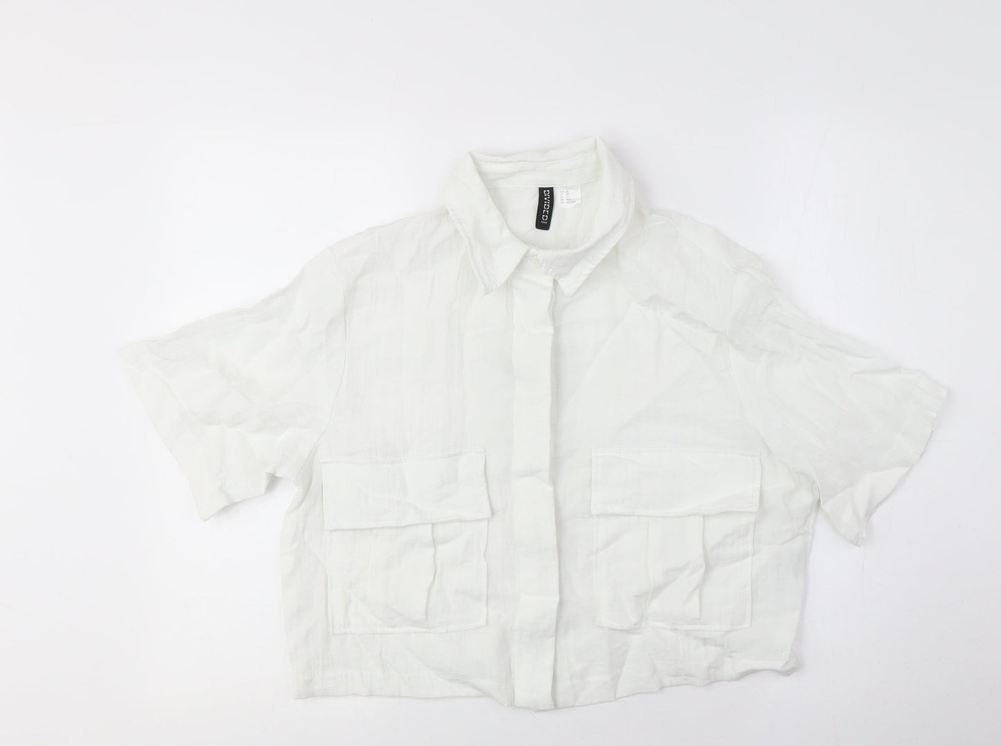H&M Women's White XS Button-Up Short Sleeve Shirt