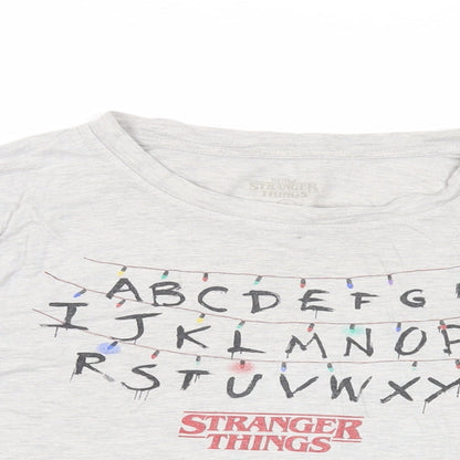 Preloved Stranger Things Womens Grey Cotton Basic T-Shirt Size S Crew Neck - Detail