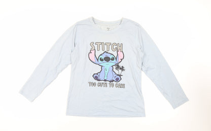 Preloved Disney Womens Blue Cotton Basic T-Shirt Size XS Crew Neck - Stich - Front