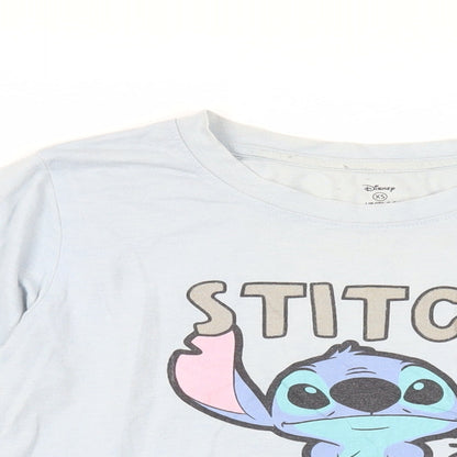 Preloved Disney Womens Blue Cotton Basic T-Shirt Size XS Crew Neck - Stich - Detail