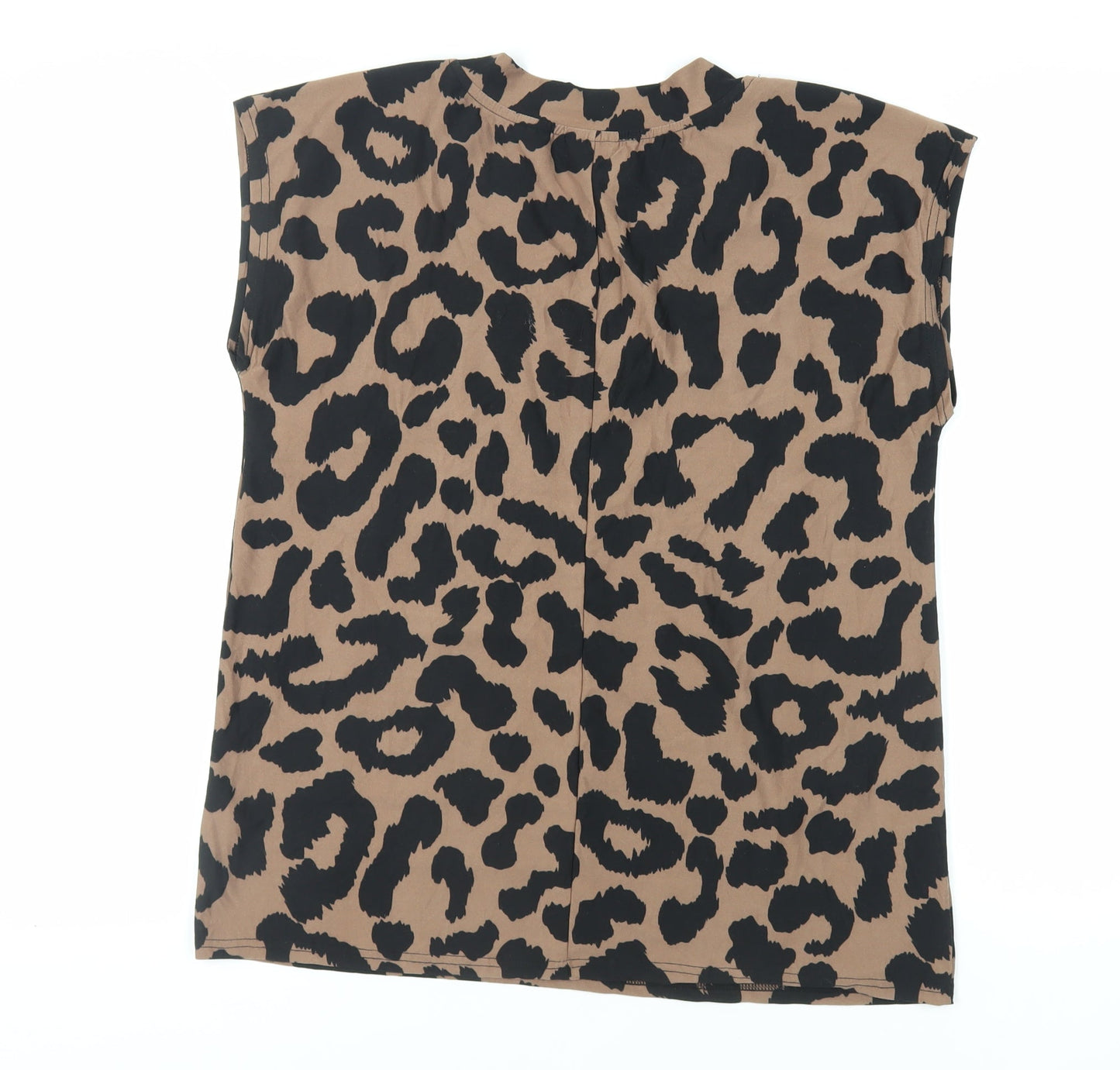 Beloved Womens Brown Animal Print Polyester Basic T-Shirt Size L V-Neck