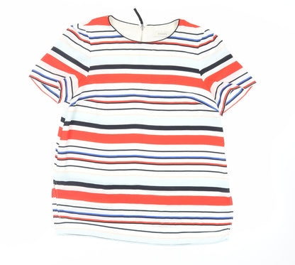Oasis Womens Multicoloured Striped Polyester Basic Blouse Size 12 Round Neck