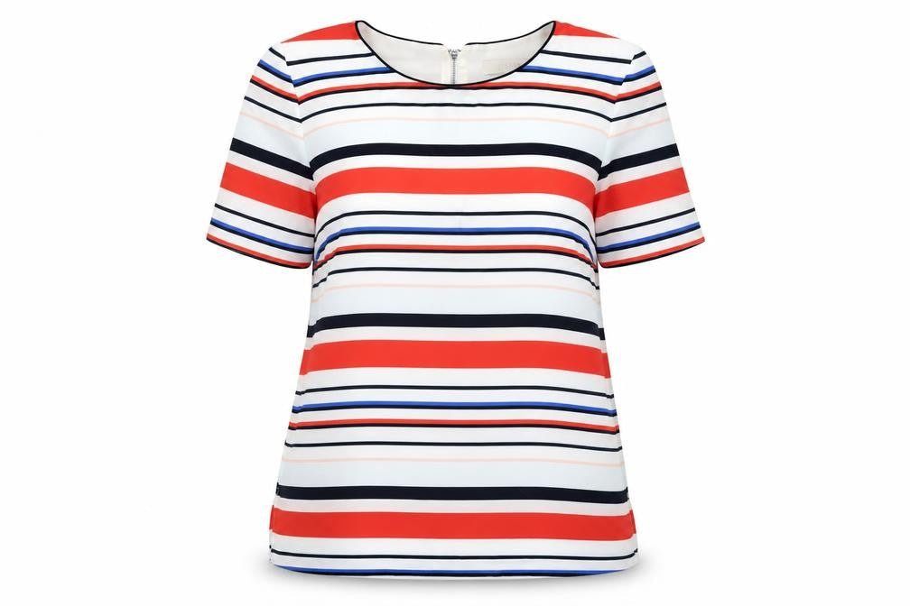 Oasis Womens Multicoloured Striped Polyester Basic Blouse Size 12 Round Neck