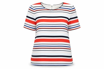 Oasis Womens Multicoloured Striped Polyester Basic Blouse Size 12 Round Neck