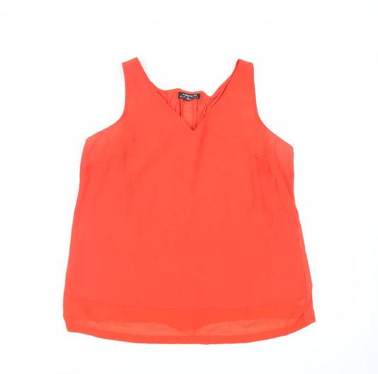 Warehouse Womens Red Polyester Basic Tank Size 14 V-Neck