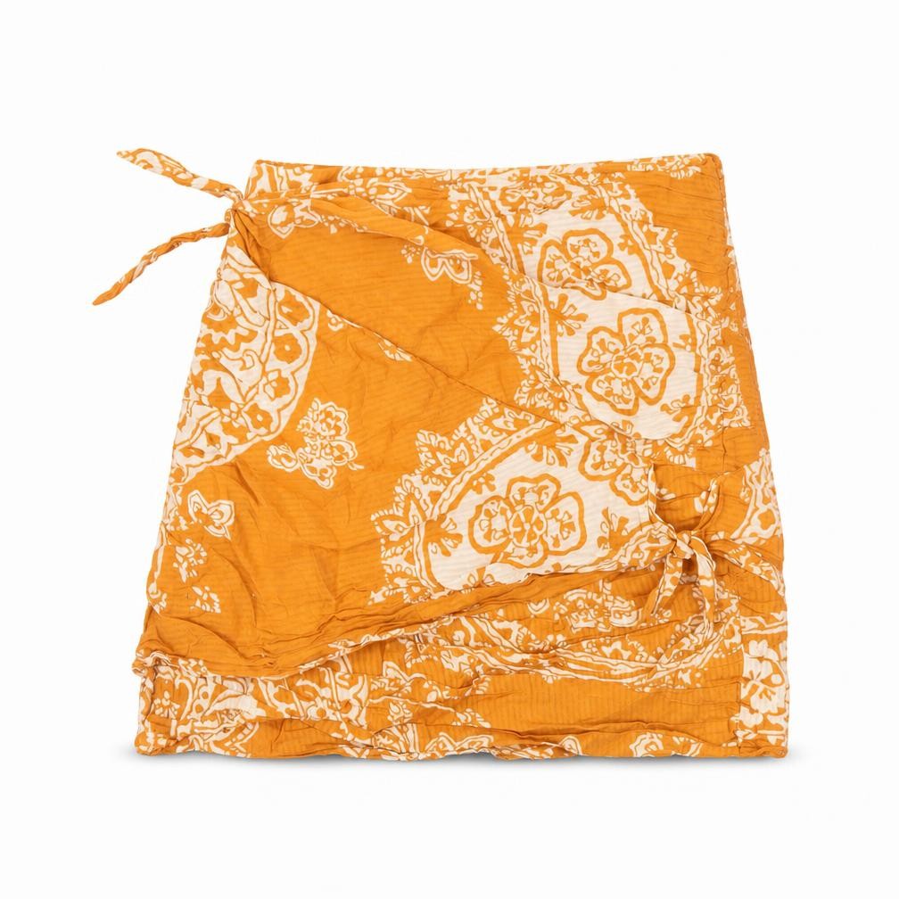 Zara Womens Orange Paisley Cotton Mini Skirt Size XS Zip