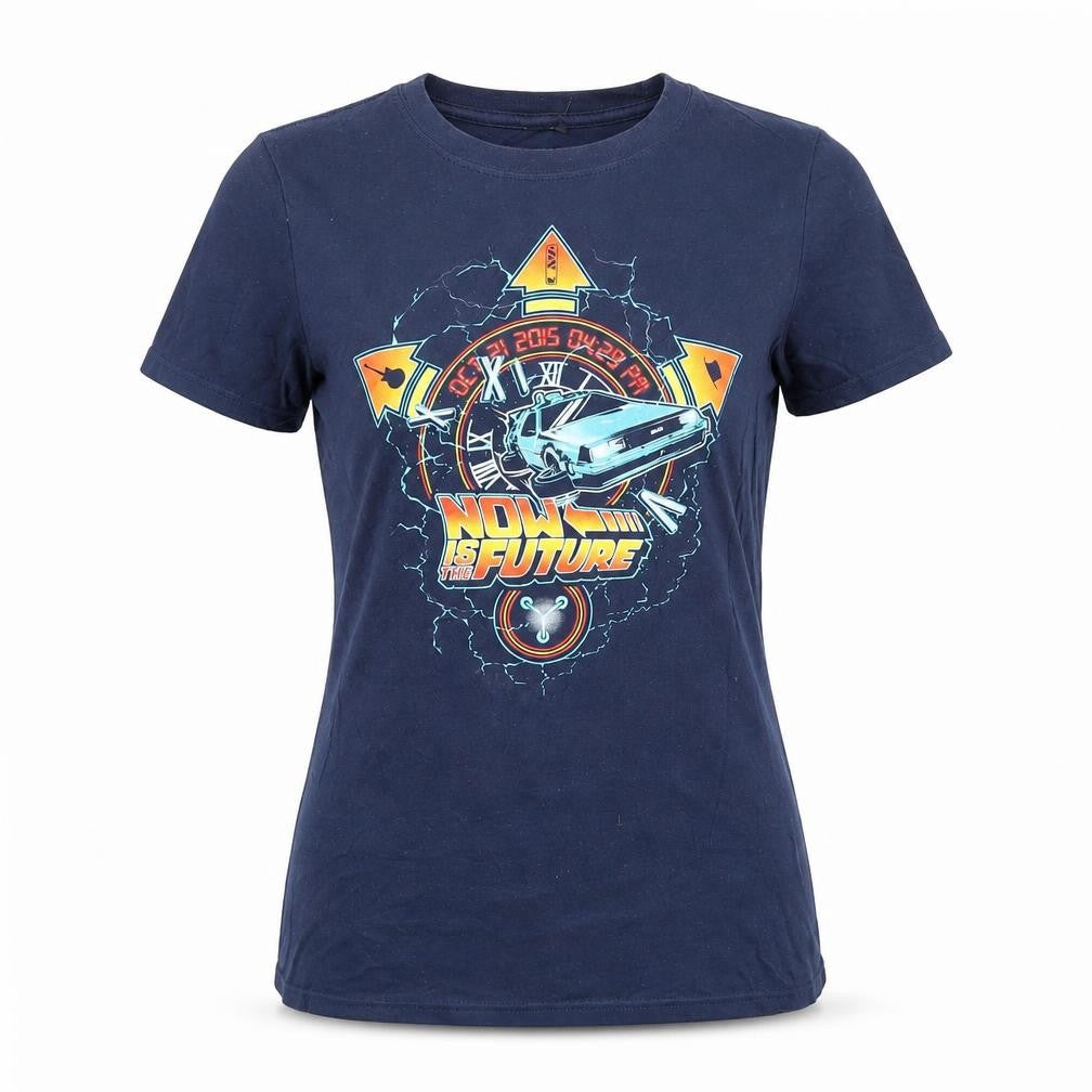 Back to the Future Womens Blue Cotton Basic T-Shirt Size S Crew Neck