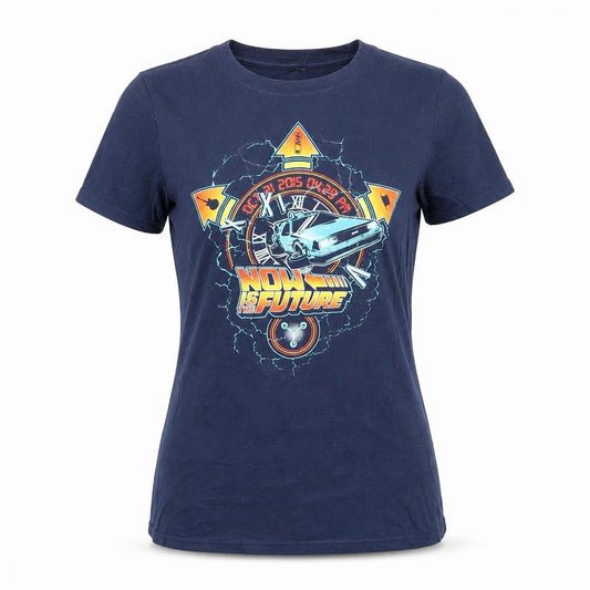 Back to the Future Womens Blue Cotton Basic T-Shirt Size S Crew Neck