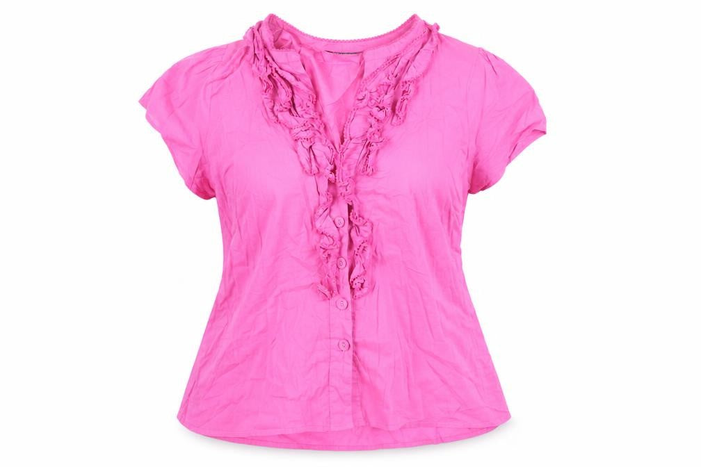 Marks & Spencer Womens Pink Cotton Basic Button-Up Size 16 V-Neck - Ruffle