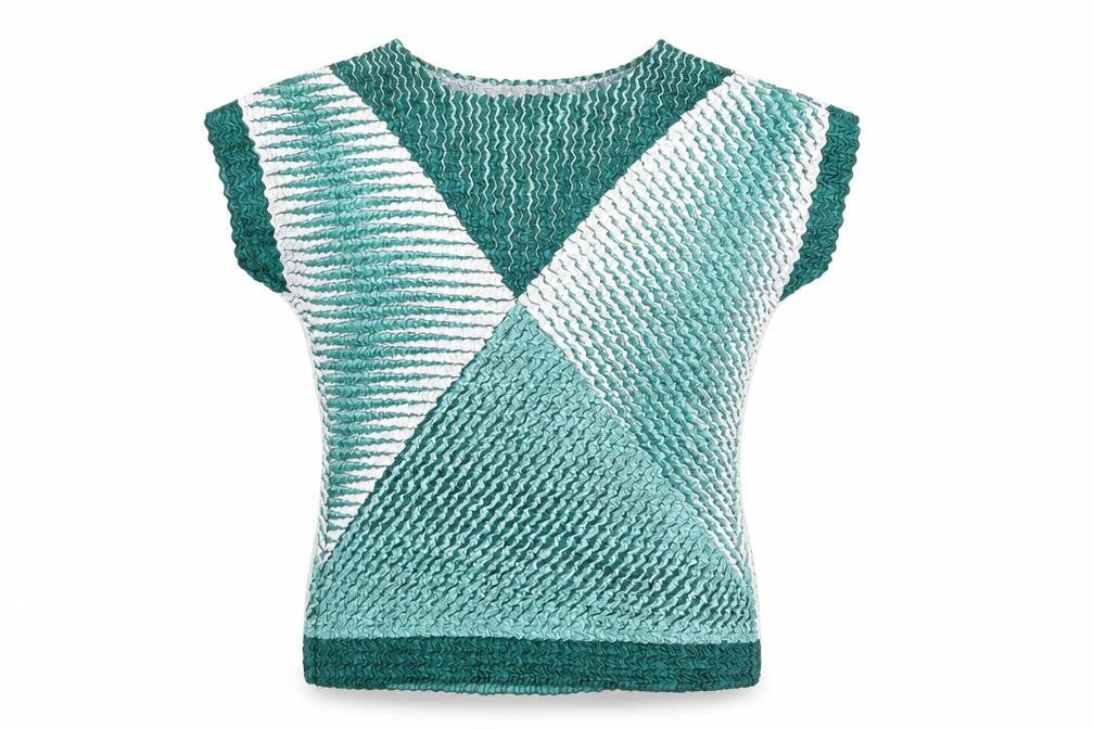 Eli & Irene Womens Green Geometric Polyester Basic Blouse Size M Boat Neck - Textured