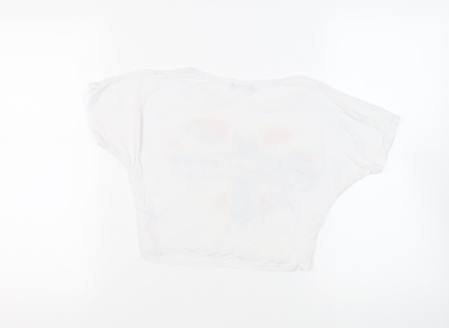 Signature Womens White Viscose Cropped T-Shirt Size M Round Neck - London Heart