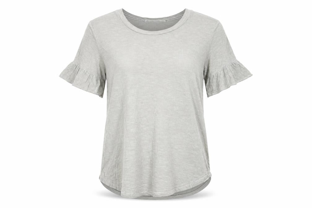 Madeline & Monroe Womens Green Viscose Basic T-Shirt Size M Round Neck - Ruffle Sleeves