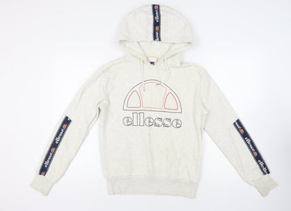 Additional front view of Ellesse women’s grey cotton pullover hoodie, size UK 10, pullover - logo