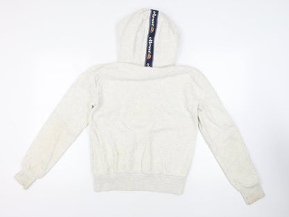 Back view of Ellesse women’s grey cotton pullover hoodie, size UK 10, pullover - logo