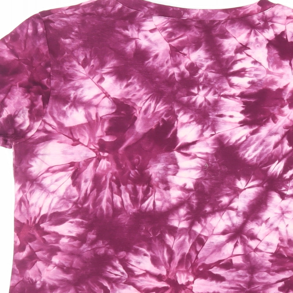 725 Originals Womens Purple Cotton Basic T-Shirt Size L V-Neck - Tie Dye