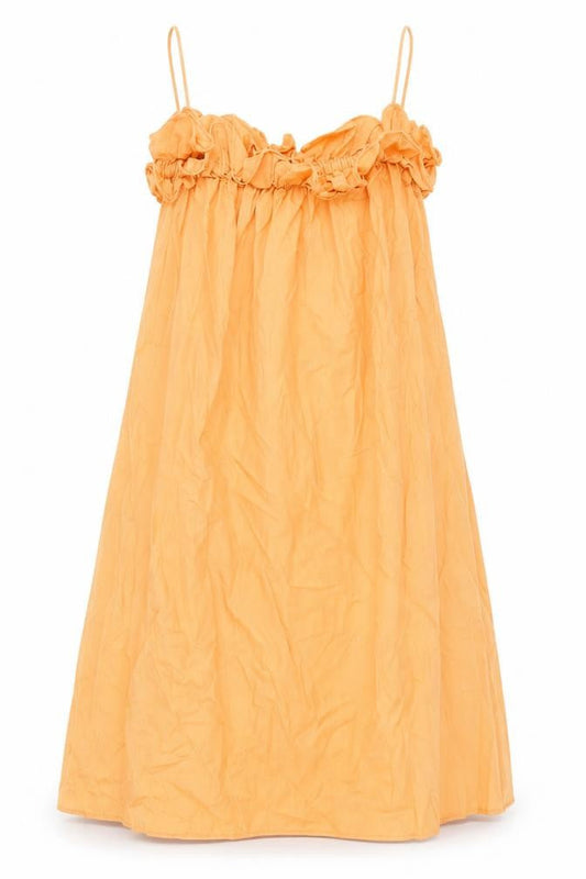 H&M Womens Orange Cotton Slip Dress Size XS Square Neck Pullover - Ruffle Detail