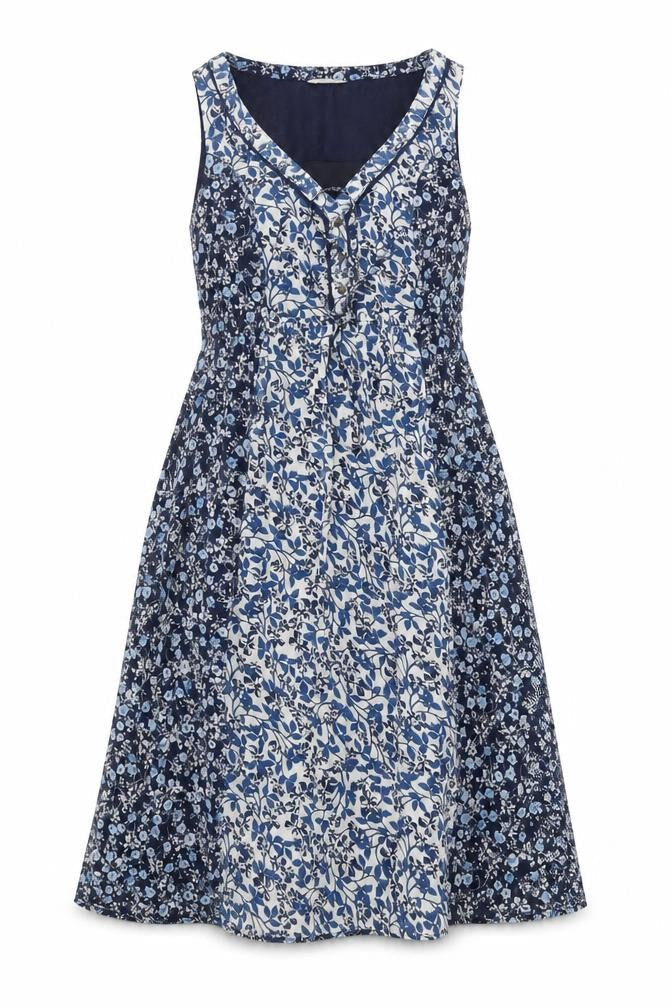 Indigo Collection Womens Blue Floral Polyester A-Line Size 8 V-Neck Drawstring