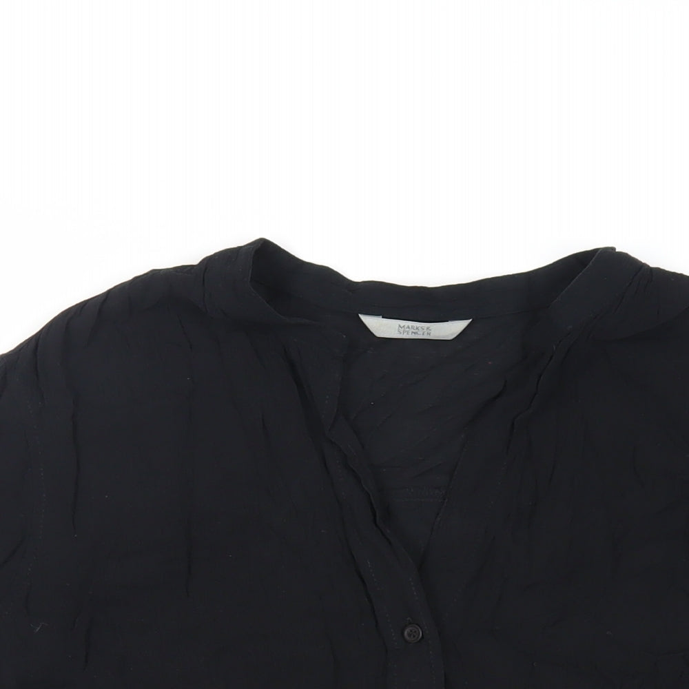 Marks and Spencer Womens Black Viscose Basic Button-Up Size XL V-Neck - Embroidered Detail