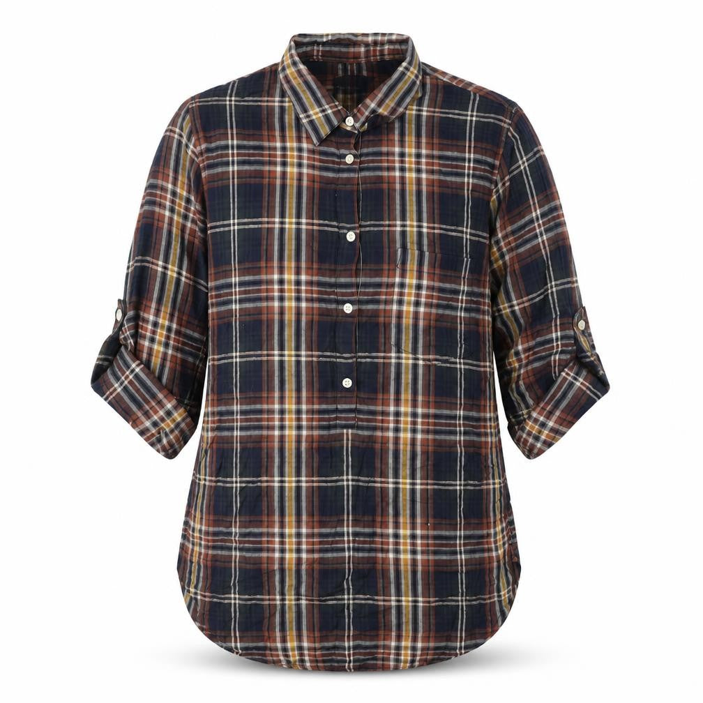 Gap Womens Blue Plaid Cotton Basic T-Shirt Size XS Collared