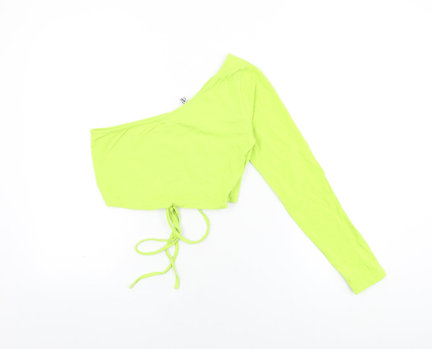 ASOS Womens Green Cotton Cropped T-Shirt Size 12 One Shoulder