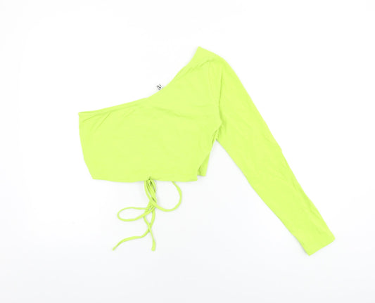 ASOS Womens Green Cotton Cropped T-Shirt Size 12 One Shoulder