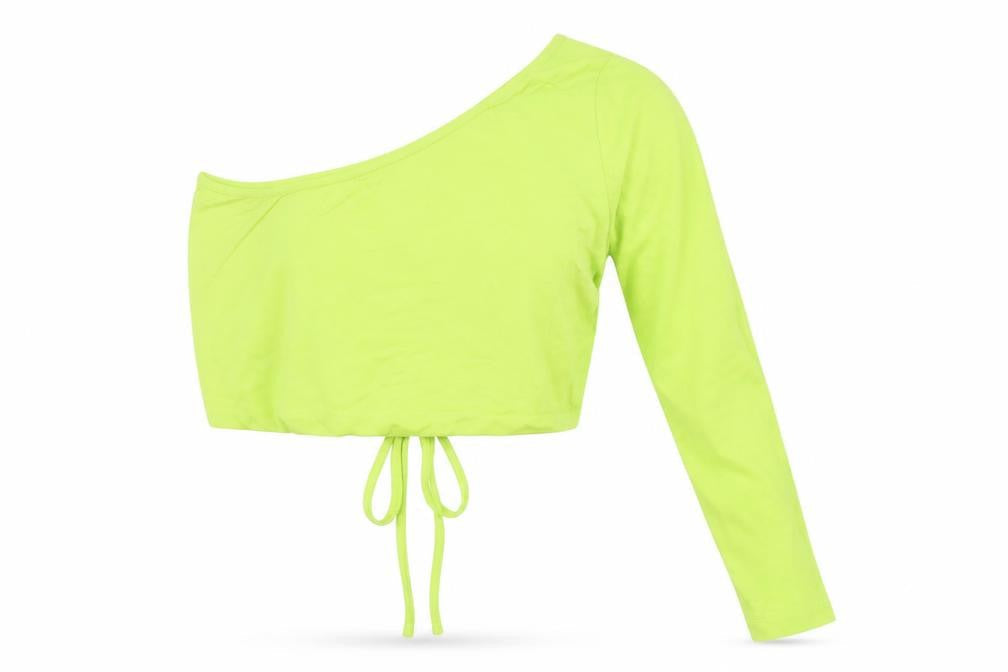 ASOS Womens Green Cotton Cropped T-Shirt Size 12 One Shoulder