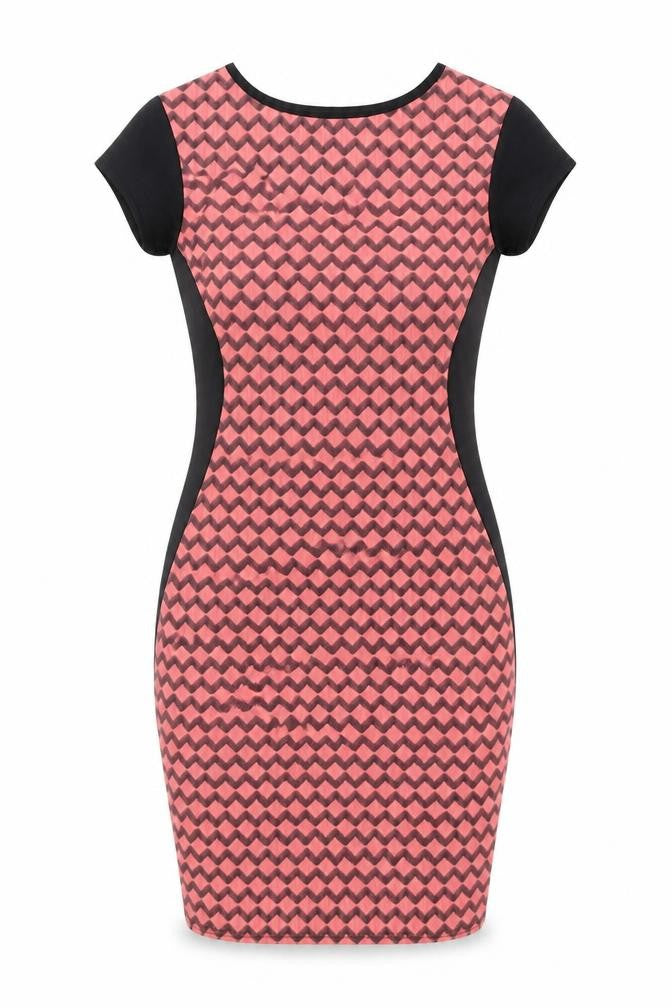Quiz Womens Pink Geometric Polyester Bodycon Size 8 Round Neck Pullover