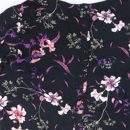 Per Una Womens Black Floral Viscose Basic T-Shirt Size 14 V-Neck