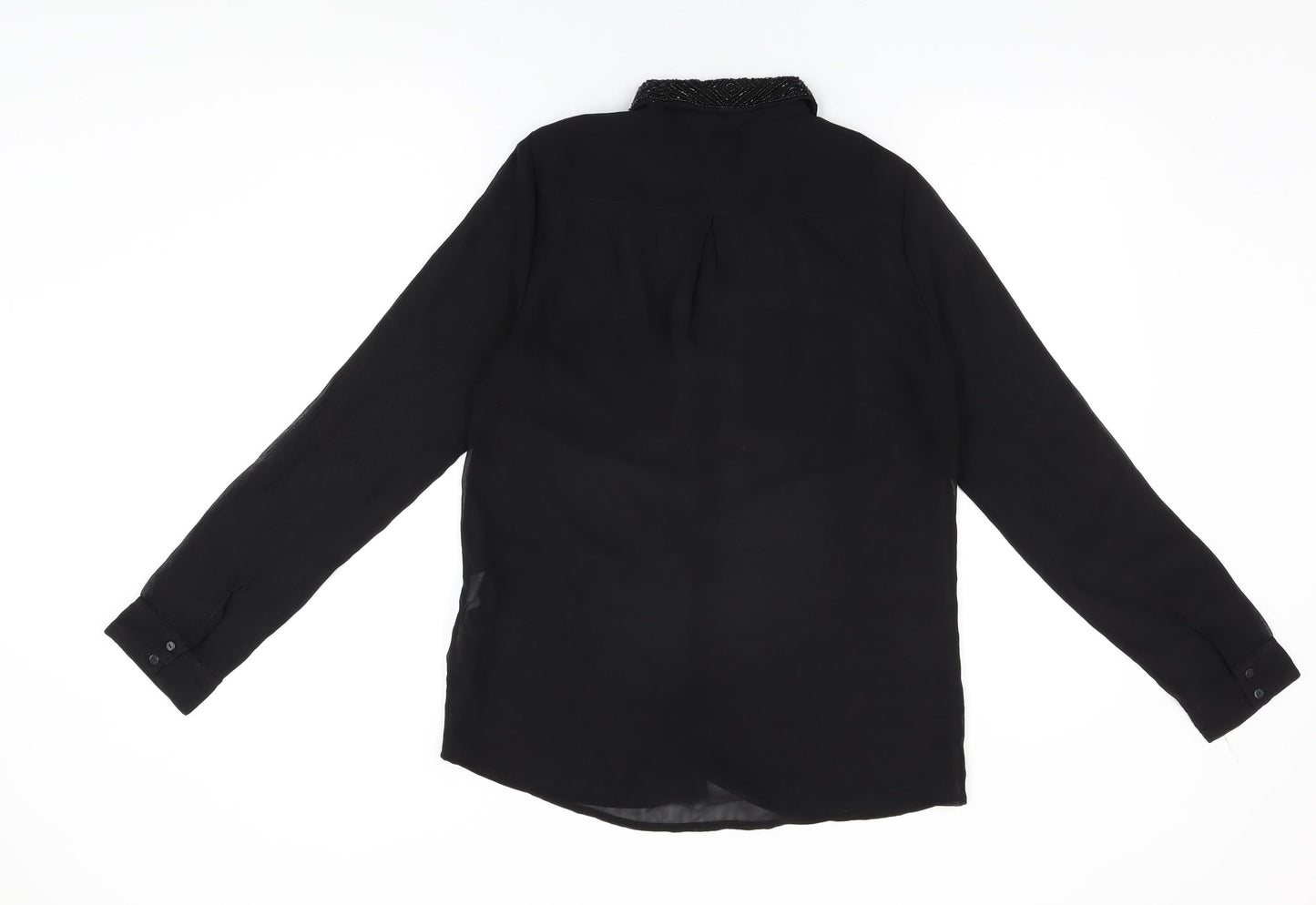 Stradivarius Womens Black Polyester Basic Button-Up Size M Collared - Beaded Collar