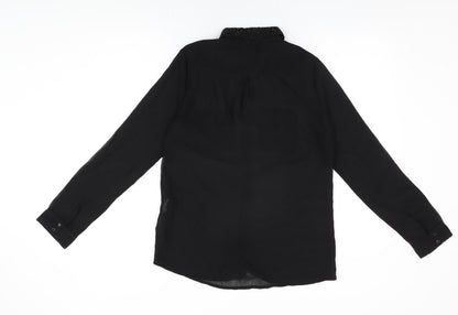 Stradivarius Womens Black Polyester Basic Button-Up Size M Collared - Beaded Collar