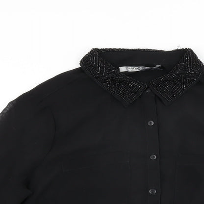 Stradivarius Womens Black Polyester Basic Button-Up Size M Collared - Beaded Collar