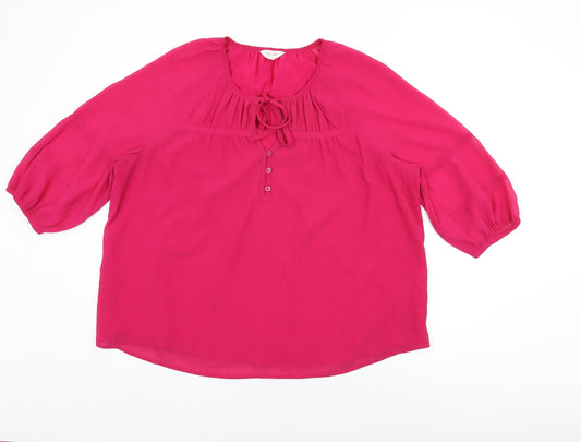 Per Una Womens Pink Polyester Basic Blouse Size 16 Round Neck