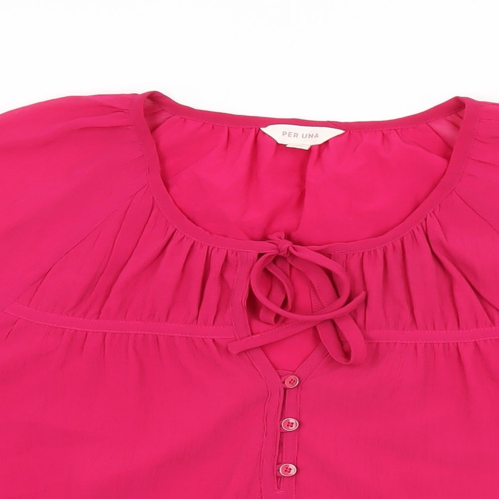 Per Una Womens Pink Polyester Basic Blouse Size 16 Round Neck