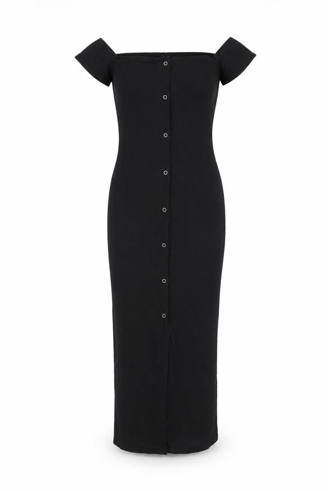 ASOS Womens Black Polyester Bodycon Size 8 Off the Shoulder Snap