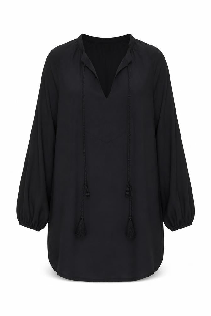 H&M Womens Black Polyester Shift Size 8 V-Neck Pullover